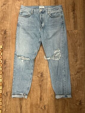 Agolde Jamie Light Blue Distressed Straight Jeans